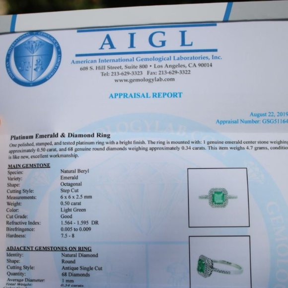 Certified Emerald .50ct Diamonds 950 Platinum Ring - Picture 9 of 10